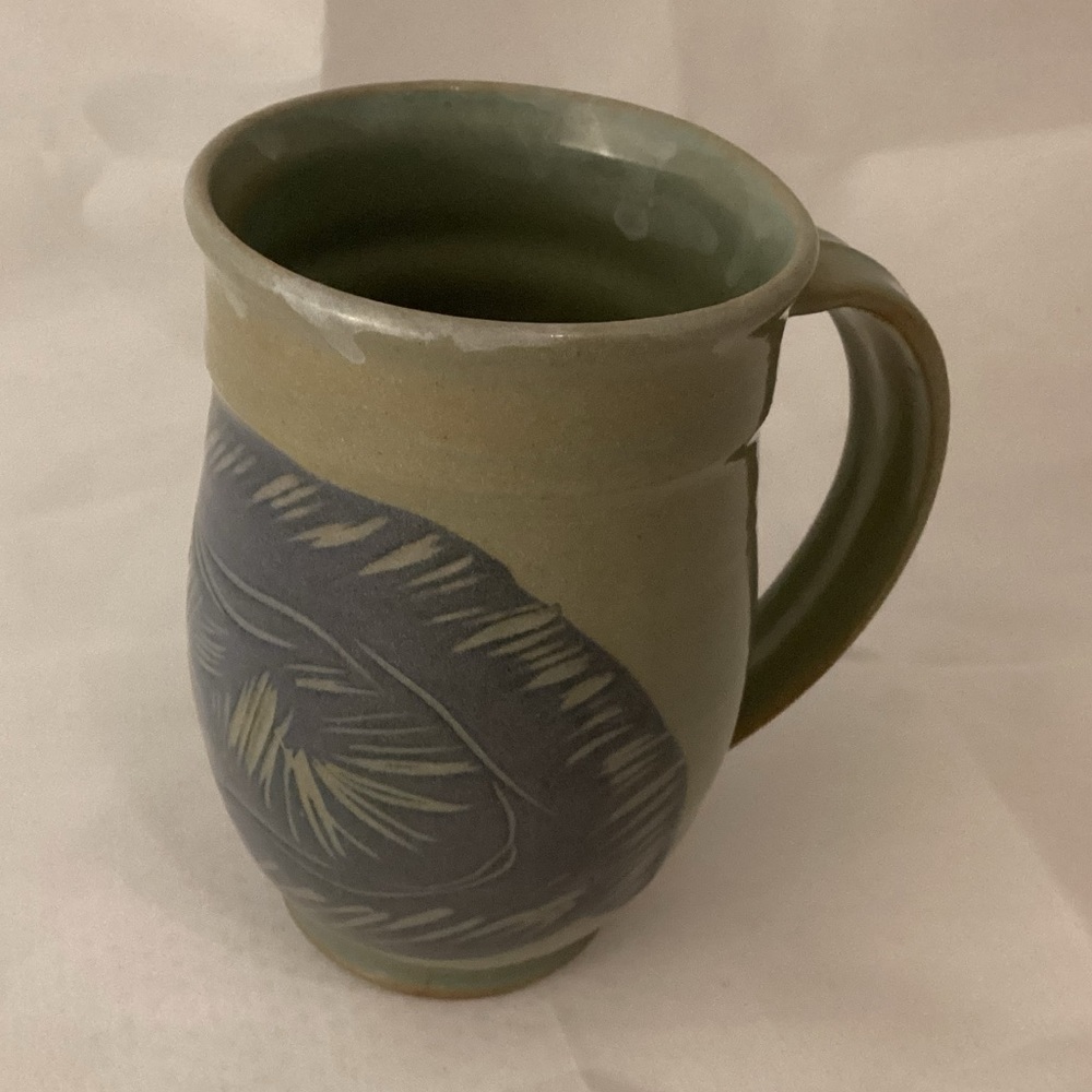 Studio pottery abstract pattern coffee mug
